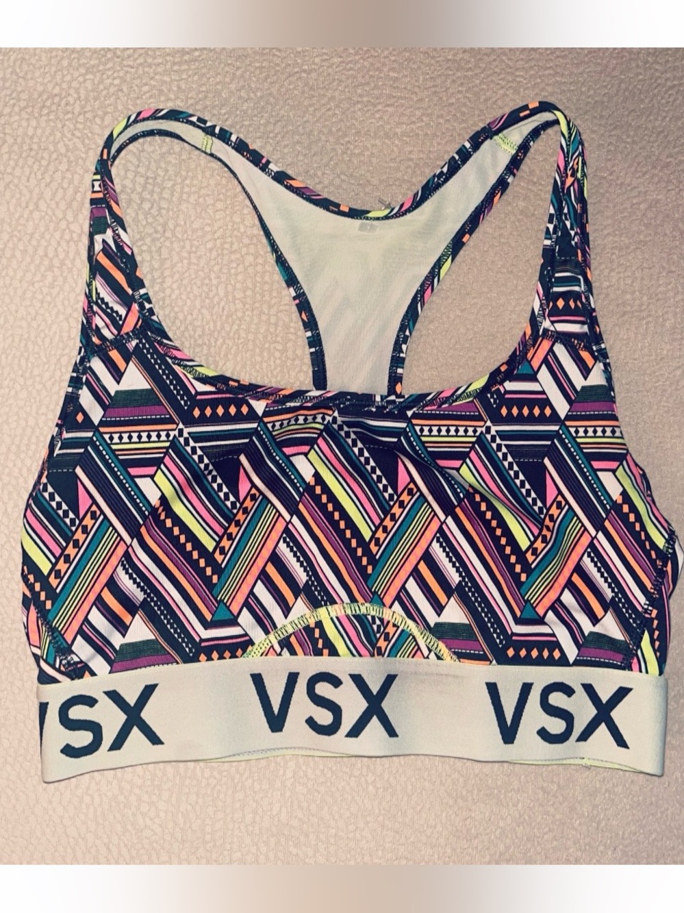 VSX Racerback Sports Bra - Neon Geometric Print
